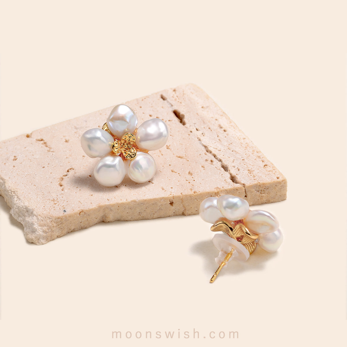 FLOWER - Natural Keshi Pearl Stud Earrings– Moon's Wish