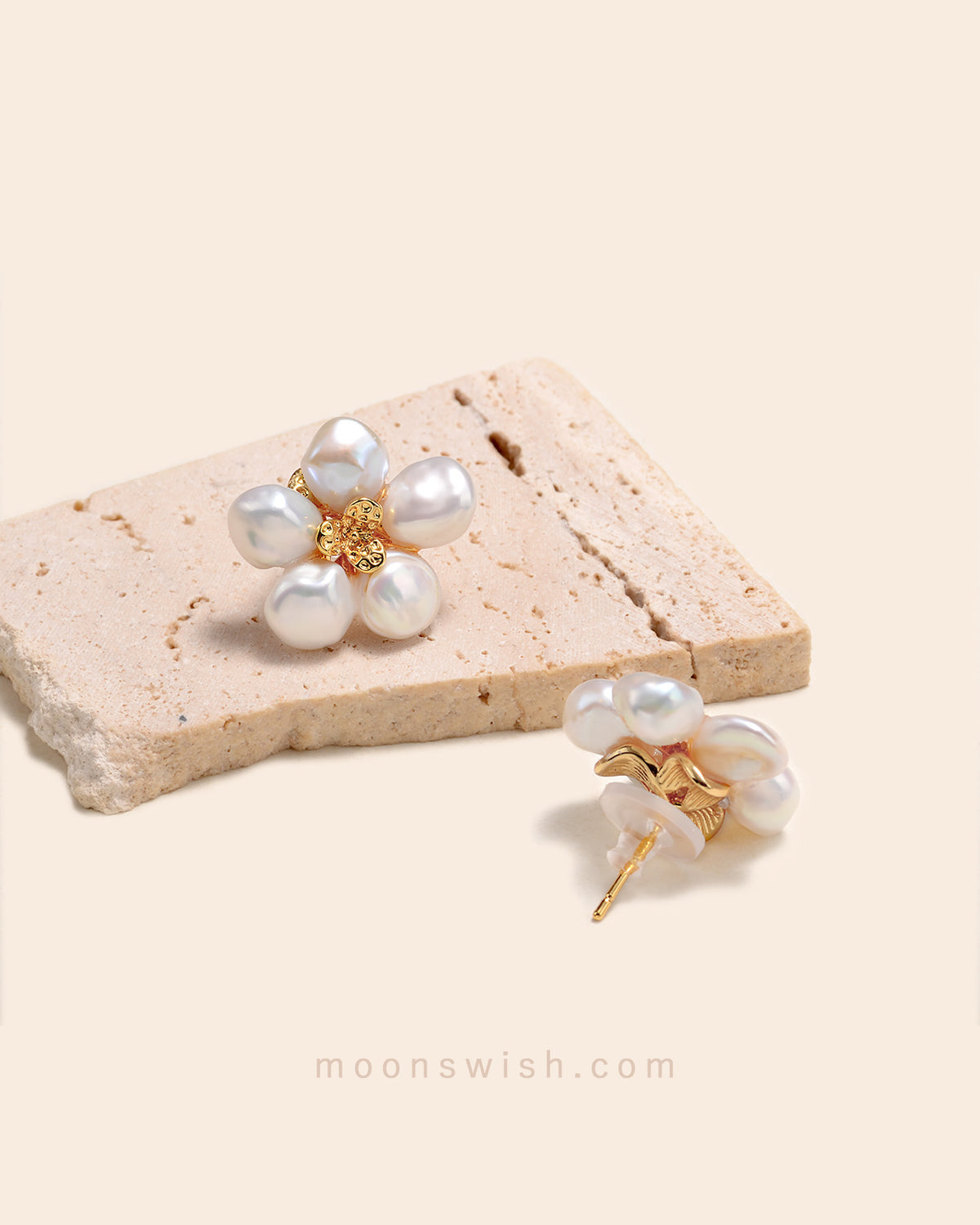 FLOWER - Natural Keshi Pearl Stud Earrings– Moon's Wish